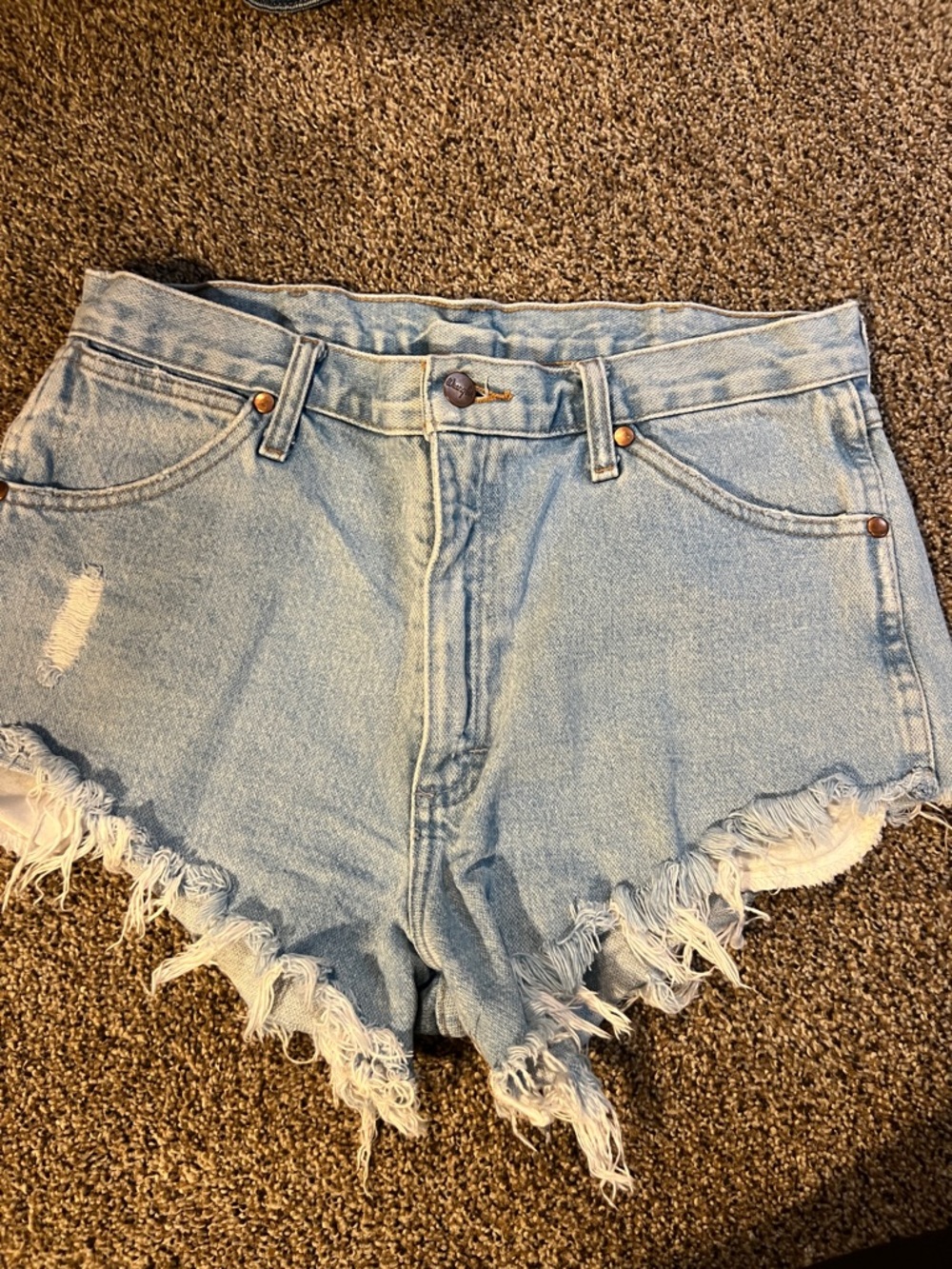 Wrangler Light Blue Frayed Hem Denim Booty Shorts